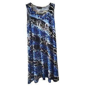 🌸Creation Blue Patterned Sleeveless Midi Dress